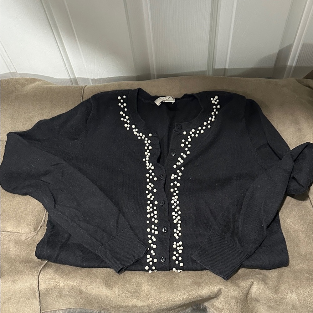 LOFT Black Sweater with Pearl Details